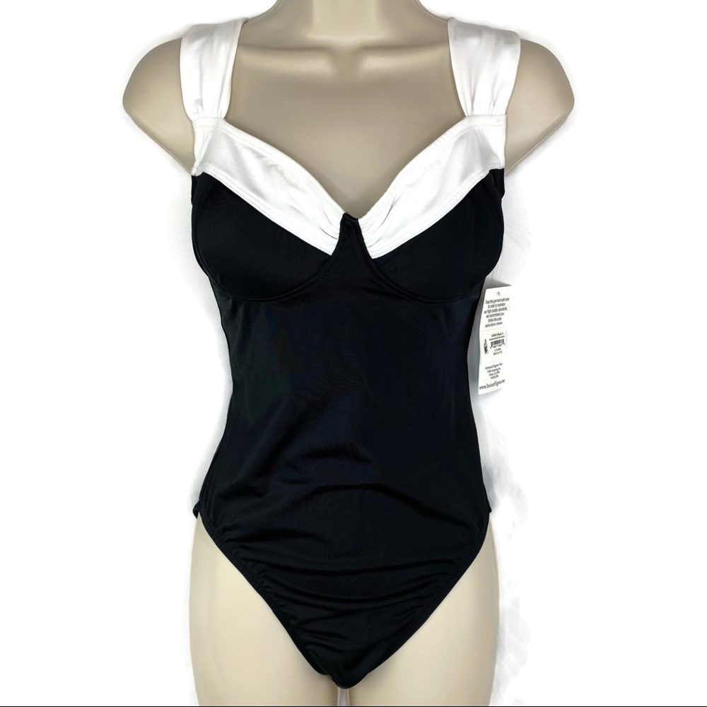 InstantFigure Swimwear Black With Contrast Trim One Piece size 8 Flattering - Picture 5 of 11